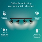 Plafondspot met vier zwarte armen en gerookt glazen lampenkappen