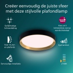 Ronde plafondlamp zwart met gouden rand en diffuus wit licht