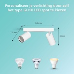 Philips plafondspot twee lichts wit met maataanduiding tekening