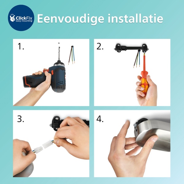 Stapsgewijze installatie van plafondlamp met boormachine schroevendraaier en aansluitingen