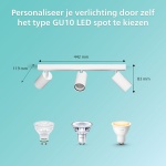 Philips plafondspot wit met drie verstelbare spots en maattekening