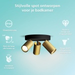 Ronde plafondspot drie lichtpunten goudkleurig met zwarte basis