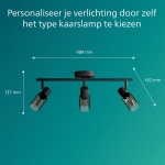 Philips PALMS plafondspot zwart met drie verstelbare glazen lampenkappen maattekening