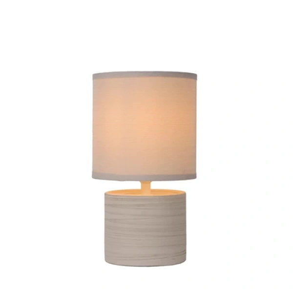47502-81-38 Beige ronde tafellamp met stoffen kap en E14 fitting