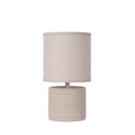 Ronde beige tafellamp met stoffen kap en cilindervormige voet