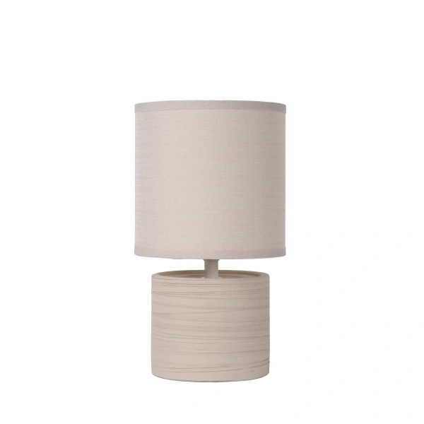 47502-81-38 off Ronde beige tafellamp met stoffen kap en cilindervormige voet