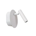 Witte oplaadbare bedlamp met ronde wandplaat en cilindrische spotkop
