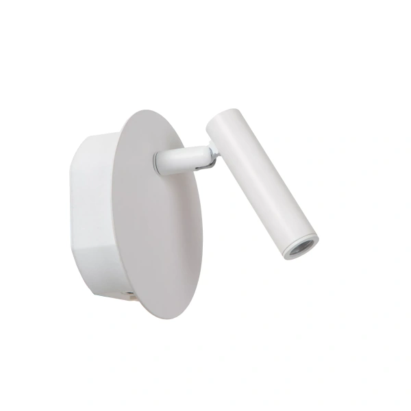 Witte oplaadbare bedlamp met ronde wandplaat en cilindrische spotkop