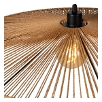 Hanglamp van naturel rotan met zichtbare gloeilamp en zwarte fitting