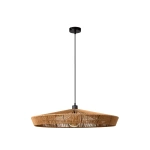 Hanglamp van rotan naturel met zwart snoer en ronde plafondkap