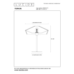 Technische tekening tafellamp rotan naturel Yunkai met afmetingen 50 cm hoog