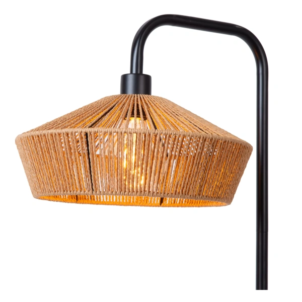 Vloerlamp met rotan kap en zwart metalen frame