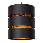Hanglamp zwart met cilindervormige kap en honingraat goudkleurig binnenwerk