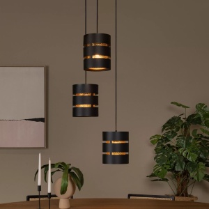 Hanglamp 3 Lichts Retro Zwart Rond ROSAS - Lucide