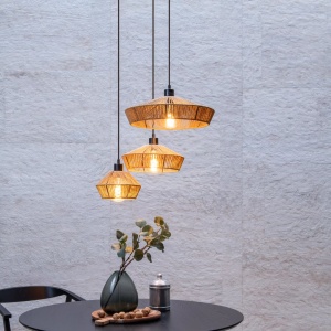 Hanglamp 3 Lichts Rotan Naturel YUNKAI - Lucide