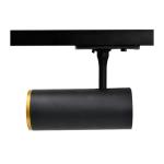 Zwarte 1-fase railspot met cilindervorm en gouden ringafwerking