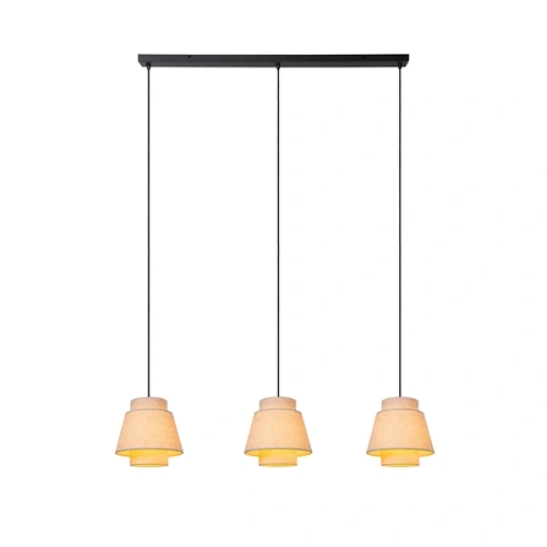 Beige hanglamp met drie lichtpunten en zwarte ophanging Lucide