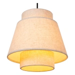 Beige hanglamp met drie lichtpunten en stoffen lampenkap