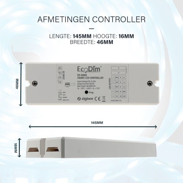 50-100001_afmetingen Zigbee LED strip controller maat tekening met lengte breedte en hoogte