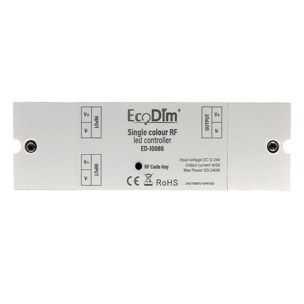 EcoDim enkelkleur LED controller wit rechthoekig met aansluitpunten