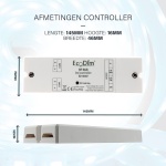 LED strip controller EcoDim met afmetingen 145x46x16 millimeter techn tekening