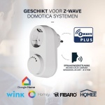 Witte Z-Wave stekkerdimmer met ronde draaiknop en geรฏntegreerd stopcontact