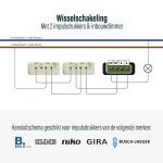 Bedradingsschema wisselschakeling met twee impulsdrukkers en inbouwdimmer