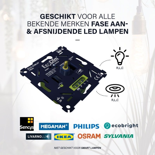 ecodim07-z-wave-lampen Zwarte EcoDim inbouw LED dimmer 0-250W met aansluitpunten zichtbaar