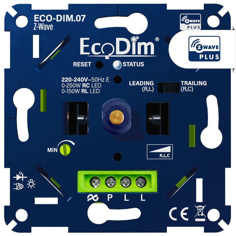 ecodim07-z-wave-voorzijde_inzet_1_1 Z-Wave LED dimmer inbouwmodule blauw met aansluitklemmen en draaiknop