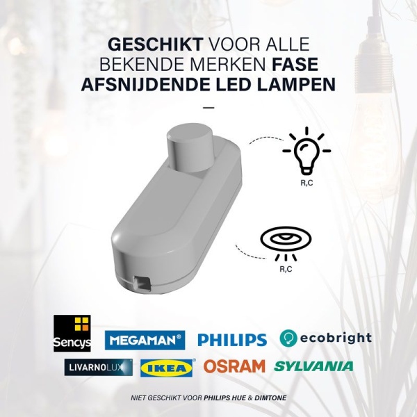 ecodim08-wit-geschikte-lampen Witte snoerdimmer voor LED lampen met ronde draaiknop