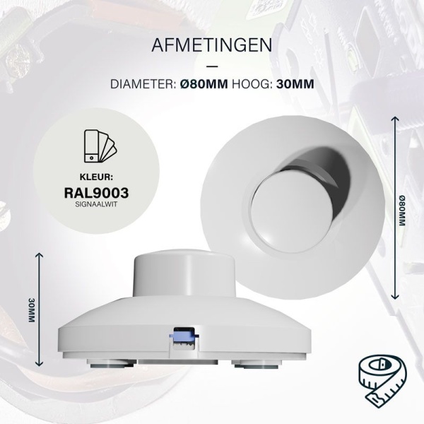 ecodim09-wit-afmetingen Witte vloerdimmer EcoDim met maattekening 80 mm diameter 30 mm hoog