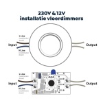 Installatieschema vloerdimmer wit met aansluitingen voor input en output
