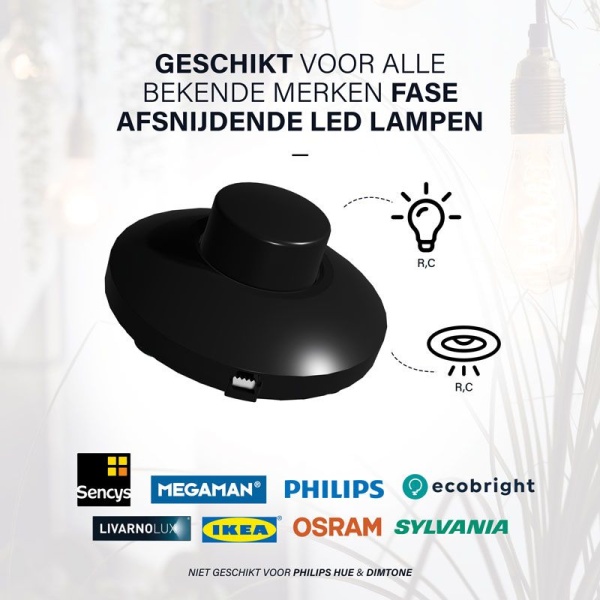 ecodim09-zwart-geschikte-lampen Zwarte vloerdimmer voor LED lampen met ronde draaiknop