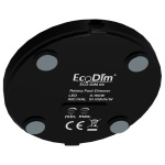 Zwarte vloerdimmer EcoDim 09 onderzijde met specificaties en aansluitpunten