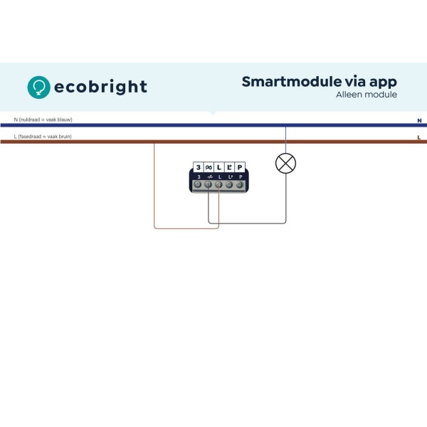 ecodim10-zigbee-app Bekabelingsschema smartmodule met nuldraad en fasedraad aansluiting