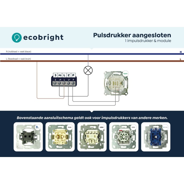 ecodim10-zigbee-impulsdrukker Aansluitschema Zigbee LED dimmer module met impulsdrukker en bedrading