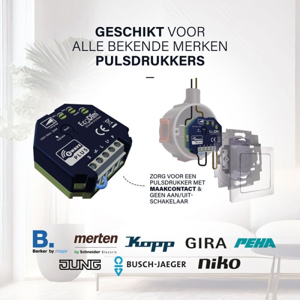 ecodim10-zwave-pulsdrukkers Zwarte Z-Wave LED dimmer module 250W van EcoDim met aansluitingen