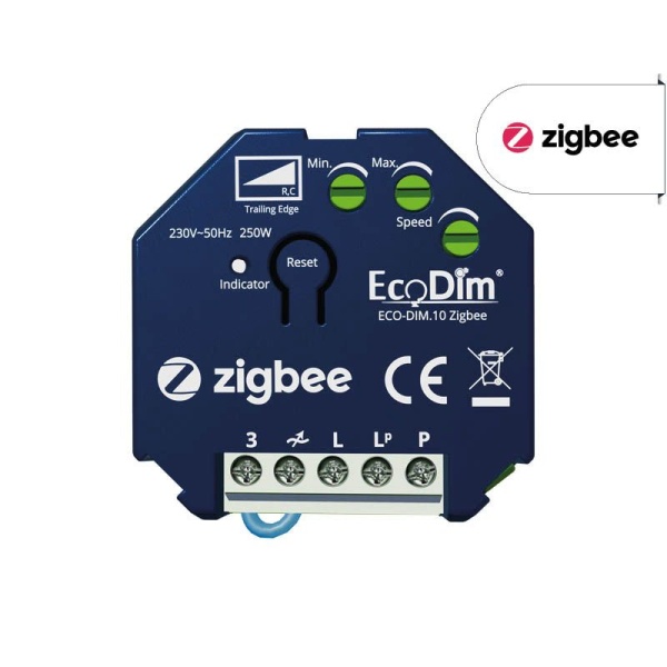 Zigbee LED dimmer module EcoDim blauw 250W aansluitingen zichtbaar
