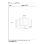 Technische tekening plafondlamp rond wit Fold Lucide met afmetingen