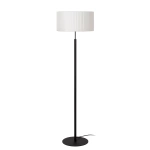 Vloerlamp met zwarte voet en ronde witte geplooide kap