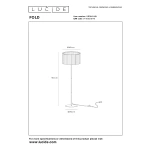 Technische tekening van witte ronde vloerlamp Lucide Fold met afmetingen