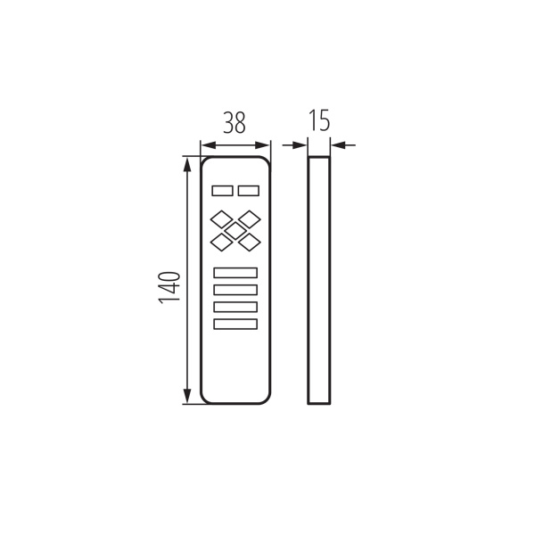22136 (1) Maaktekening afstandsbediening voor LED strips 140x38x15 mm