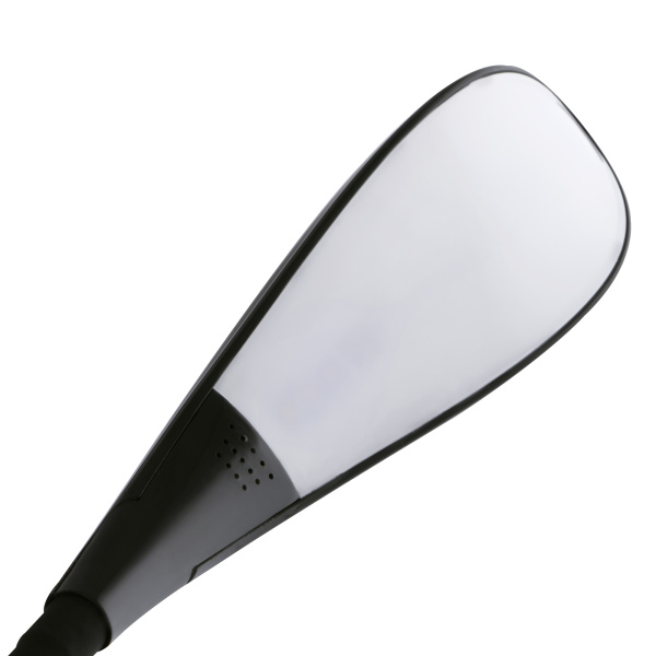 bureaulamp zwart flexibel dimbaar met witte lampenkap close-up