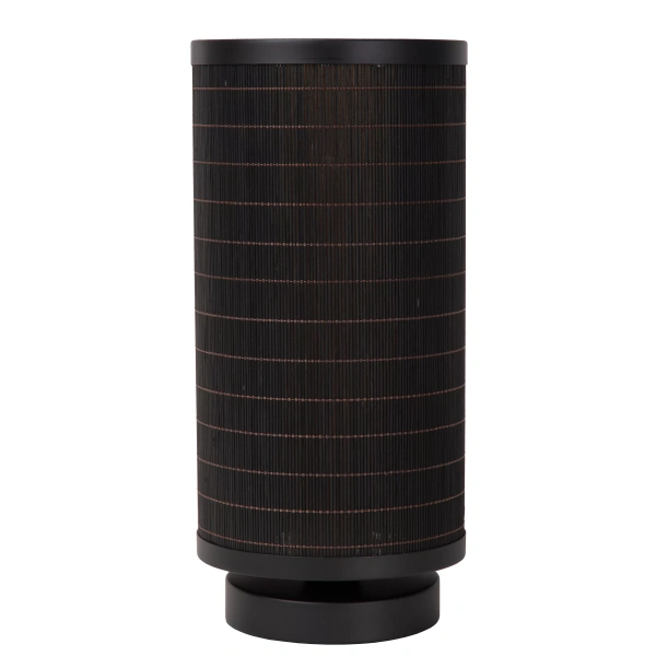 Zwarte cilindervormige tafellamp met fijne horizontale lijnen 15 cm