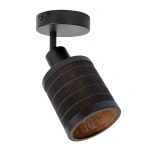 Zwarte plafondspot met cilindrische lampenkap van fijn metaalgaas