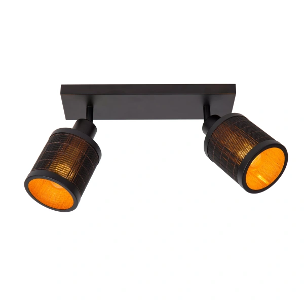 Zwarte plafondspot met twee verstelbare cilindervormige lampenkappen