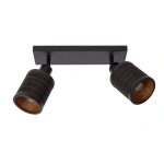Zwarte plafondspot met twee richtbare lampenkappen en metalen afwerking