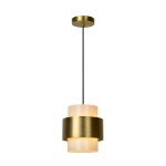 Hanglamp éénlichts goud messing met cilindrische kap en zwarte kabel