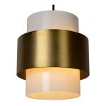 Hanglamp retro goud messing met cilindervormige witte glazen kap