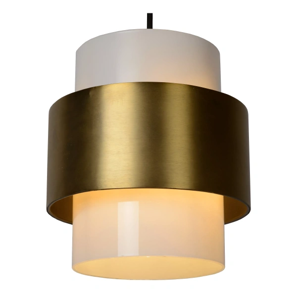 Hanglamp retro goud messing met cilindervormige witte glazen kap
